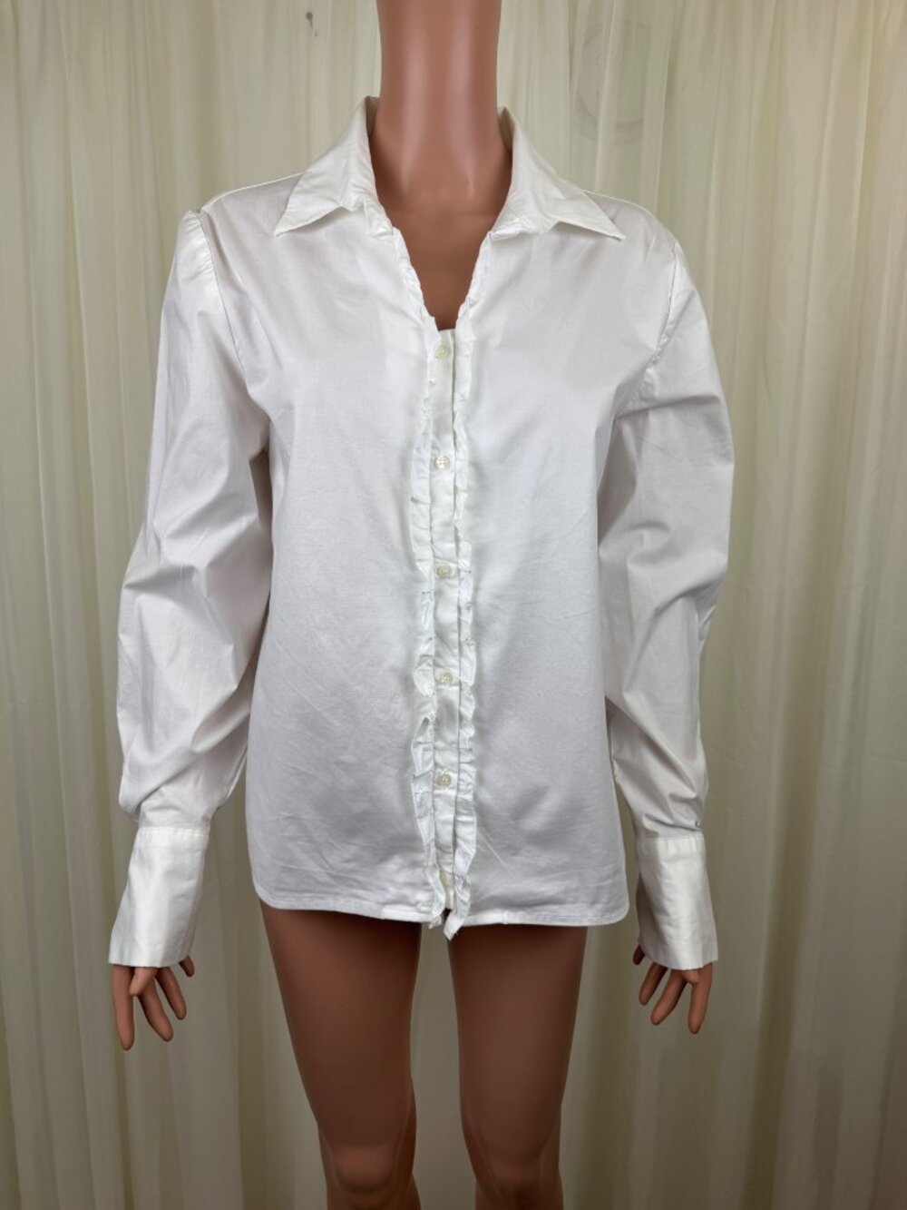 Y2K Lauren Lee Long Sleeve Button Front Ruffle Accent Shirt Top No Size Bust 42"